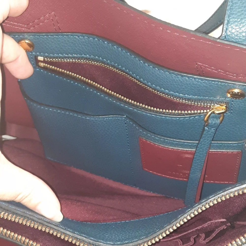 MARC JACOBS Editor Leather Tote Bag Blue Sea Navy Red Everyday Versatile Classic - Picture 11 of 16